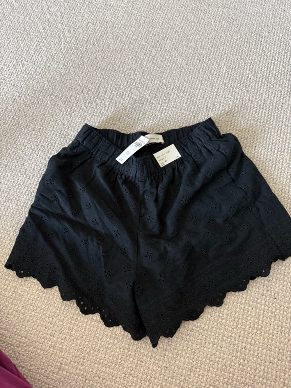 Abercrombie & Fitch Black Eyelet Scalloped Waist Shorts